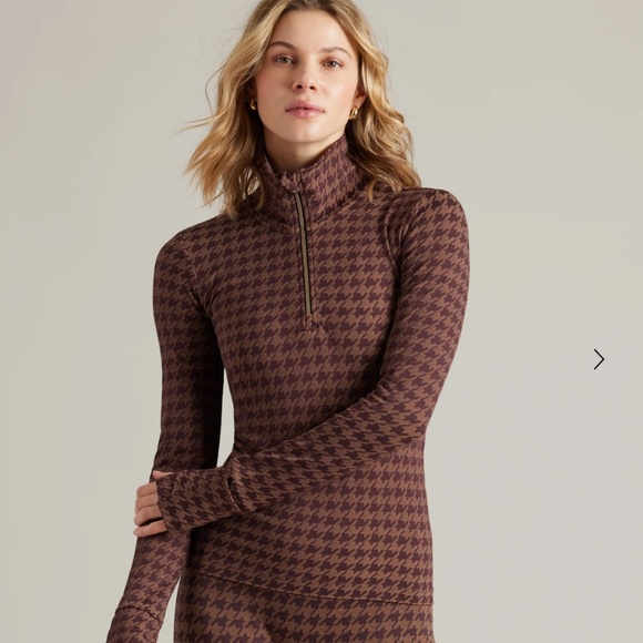 Rhône Women’s Houndstooth Seamless 1/4 Zip Up Long Sleeve Brown! NWT $128 Retail - Picture 1 of 6
